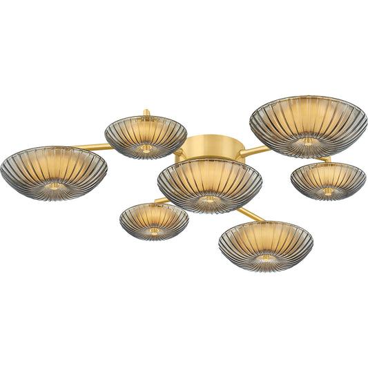 Birmingham Flush Mount by Corbett in vintage polished brass. Made from steel in a unique style.
