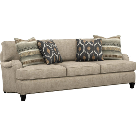 Grady Sofa by Barclay Butera in beige, tan and ebony. Made from mahogany, fabric in a unique style.