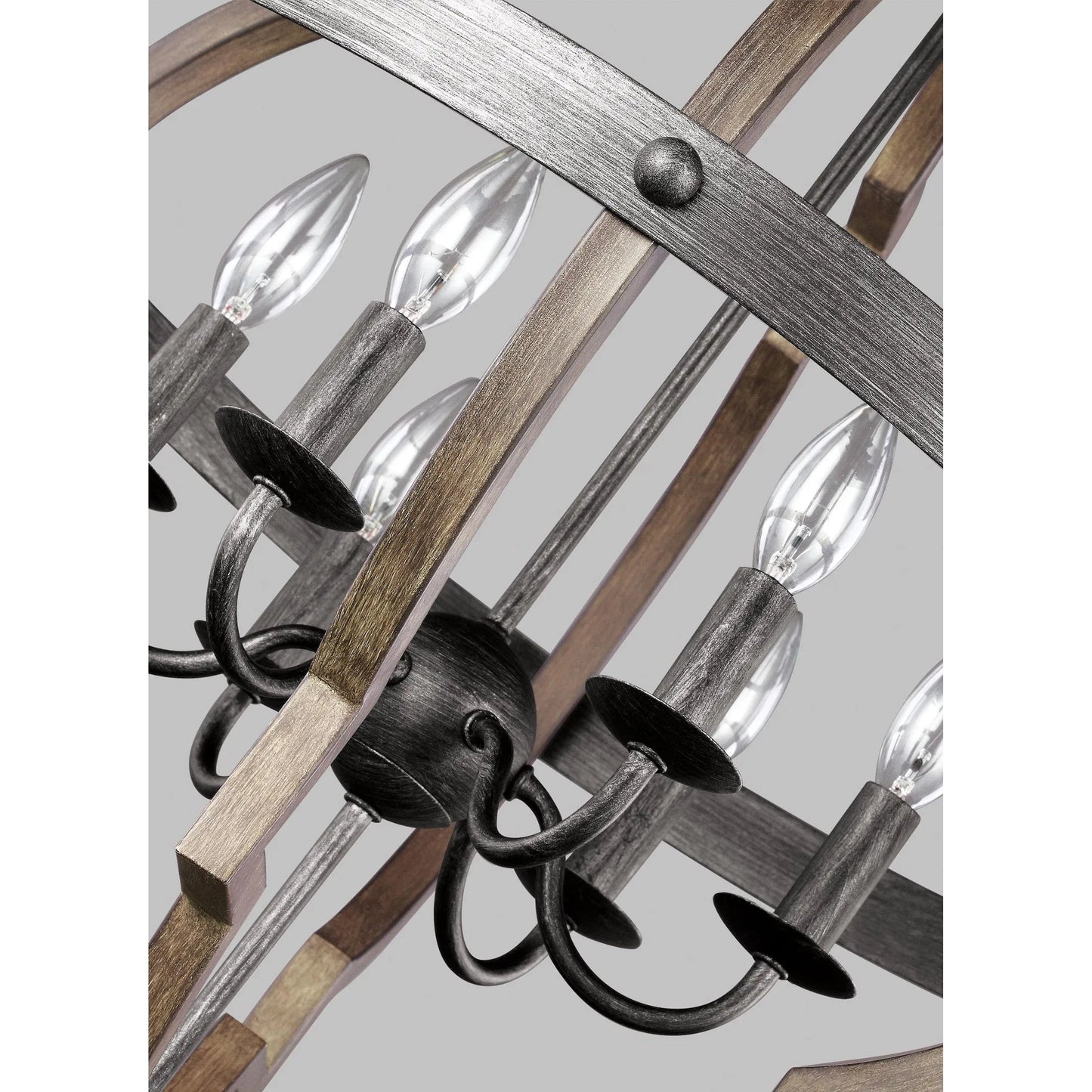 003 SI-2240379 | Closeup | Socorro Six Light Hall / Foyer by Visual Comfort & Co. in stardust. Made from steel in a traditional style.