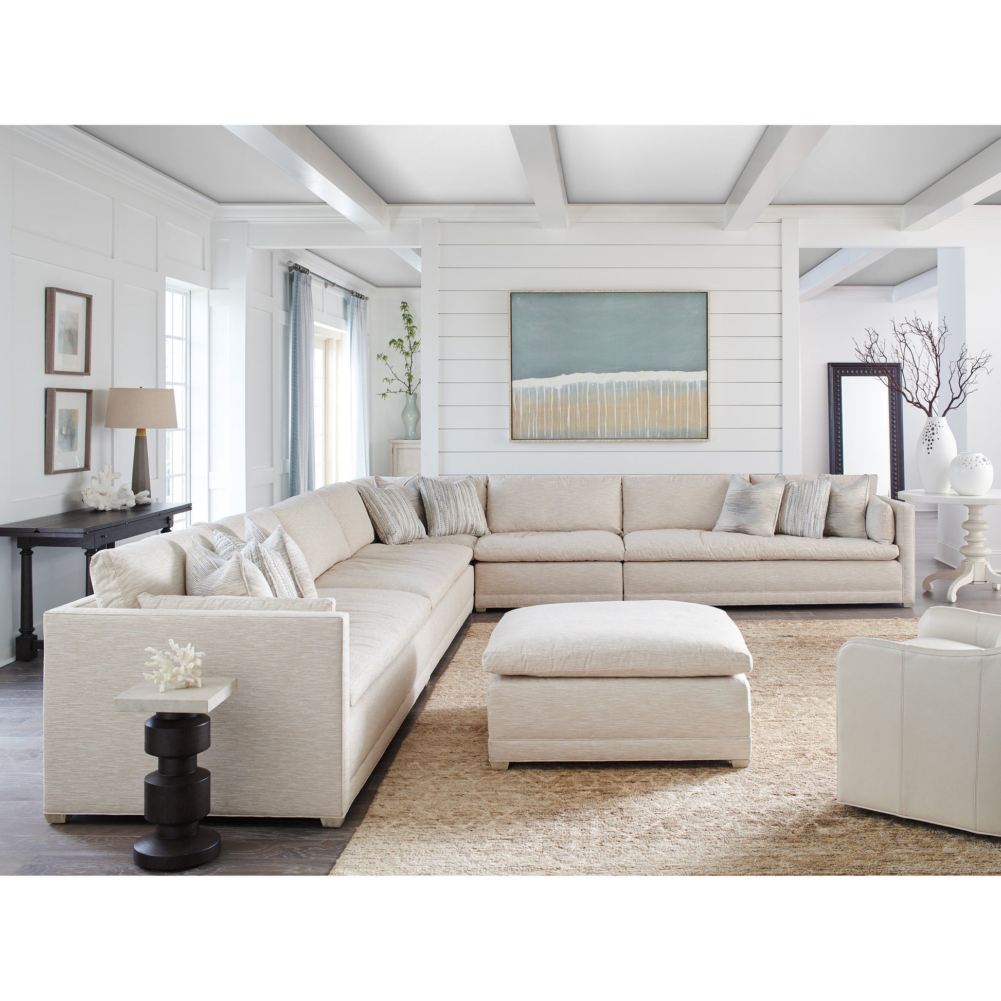Colony Ottoman by Barclay Butera. Made from unique in a transitional style.
