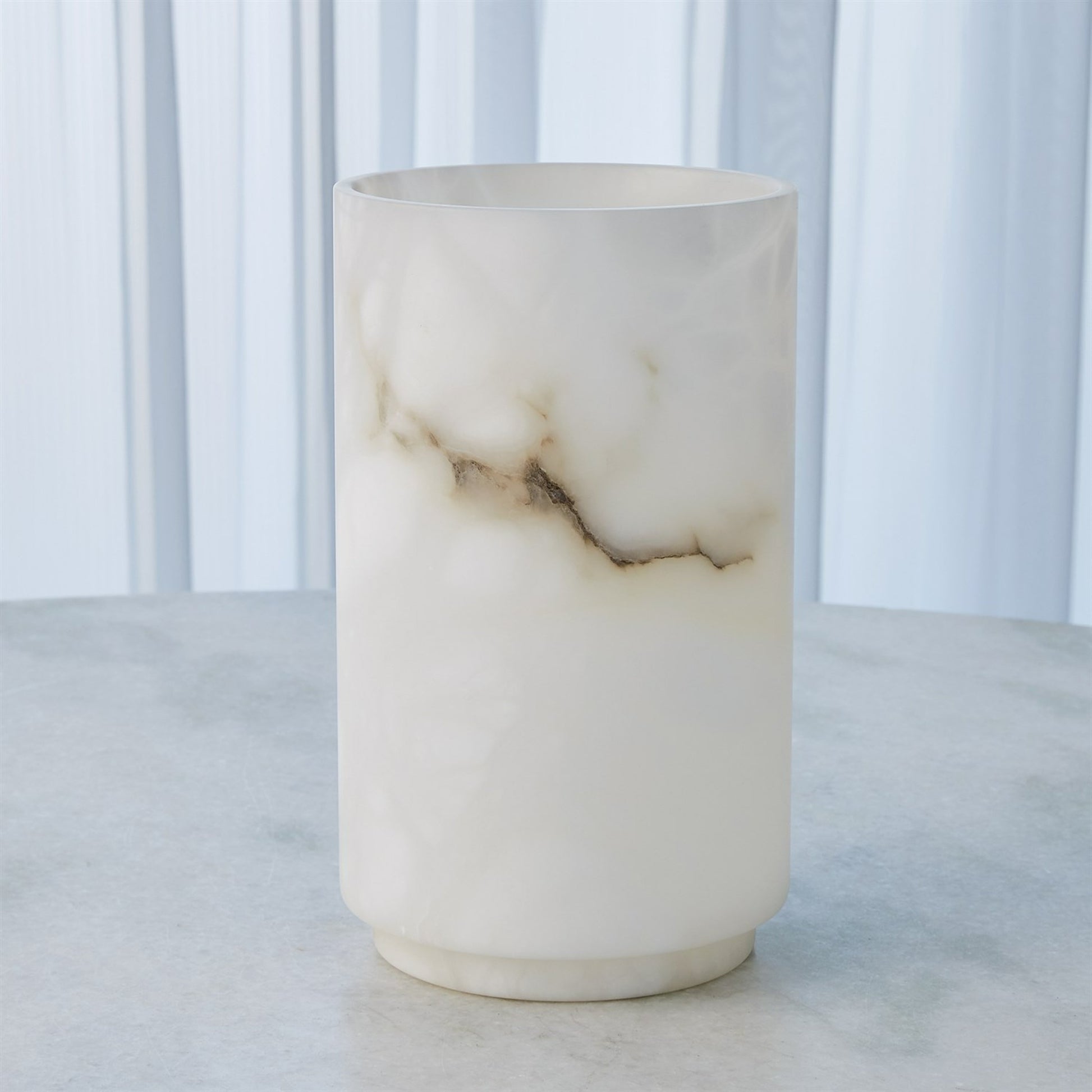 Alabaster Cylinder Vase by Global Views in white. Made from alabaster in a modern style.