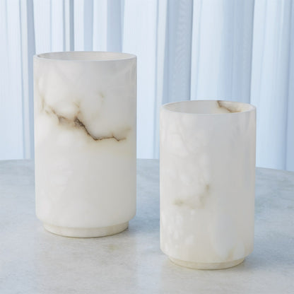 Alabaster Cylinder Vase by Global Views in white. Made from alabaster in a modern style.