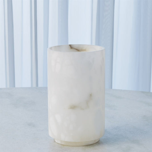 Alabaster Cylinder Vase by Global Views in white. Made from alabaster in a modern style.