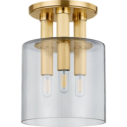 Crystler 3-Light Flush Mount by Hudson Valley in aged brass. Made from steel in a unique style.