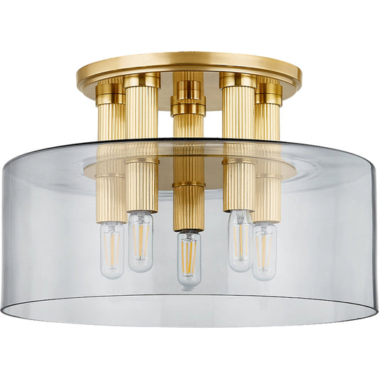 Crystler 5-Light Flush Mount by Hudson Valley in aged brass. Made from steel in a unique style.