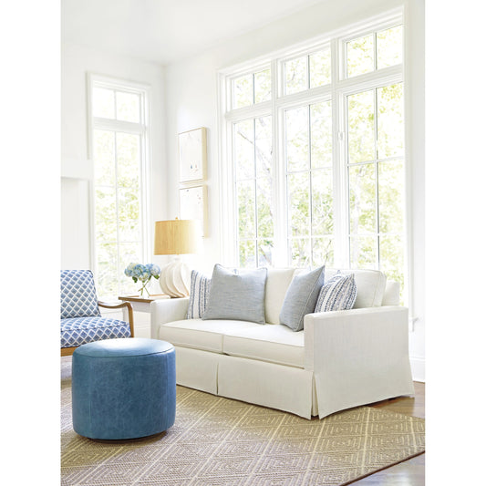 Three Arch Leather Swivel Ottoman by Lexington in blue and blue. Made from unique in a modern style.