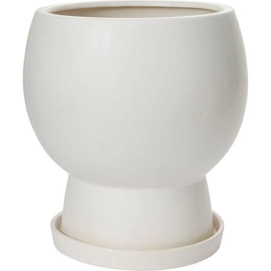 Bosky Pot with Saucer with Saucer by Accent Decor in white. Made from ceramic in a modern style.