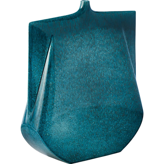 Kimono Vase by Global Views in teal. Made from earthenware-reactive glaze in a coastal style.
