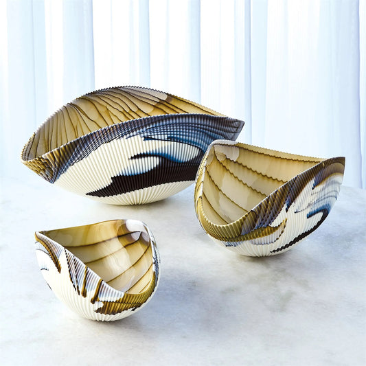 Pleated Bowl by Global Views in blue and amber. Made from unique in a unique style.