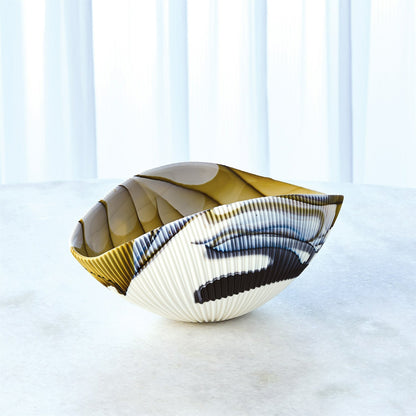 Pleated Amber & Blue Filigree Bowl by Global Views in amber, blue filigree. Made from artglass in a modern style.