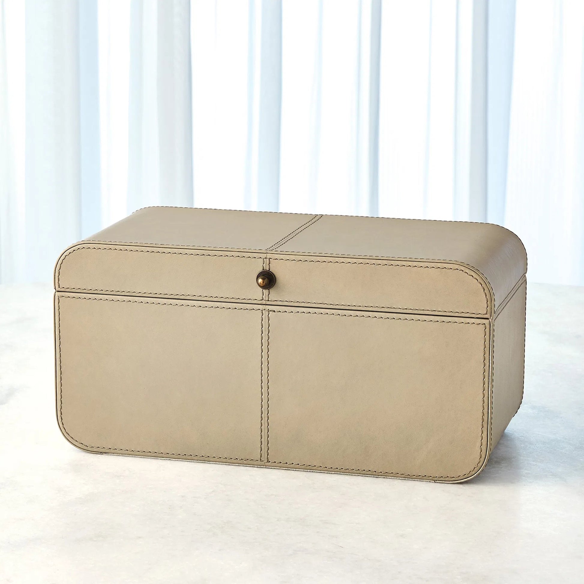 Curved Corner Box by Global Views. Made from mdf, leather, polysuede lining in a eclectic & global style.