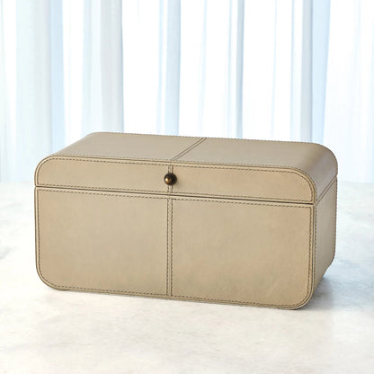 Curved Corner Box by Global Views. Made from mdf, leather, polysuede lining in a eclectic & global style.