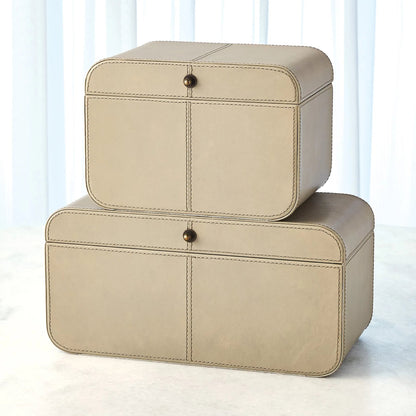 Curved Corner Box by Global Views. Made from mdf, leather, polysuede lining in a eclectic & global style.