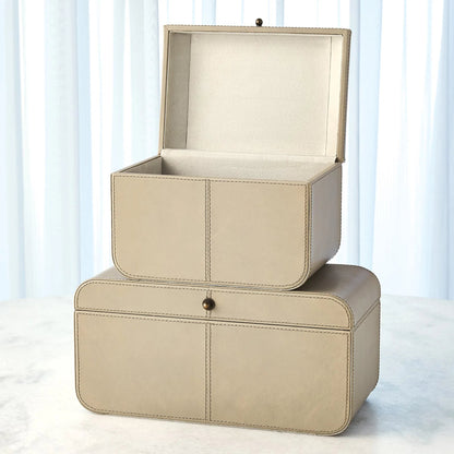Curved Corner Box by Global Views. Made from mdf, leather, polysuede lining in a eclectic & global style.