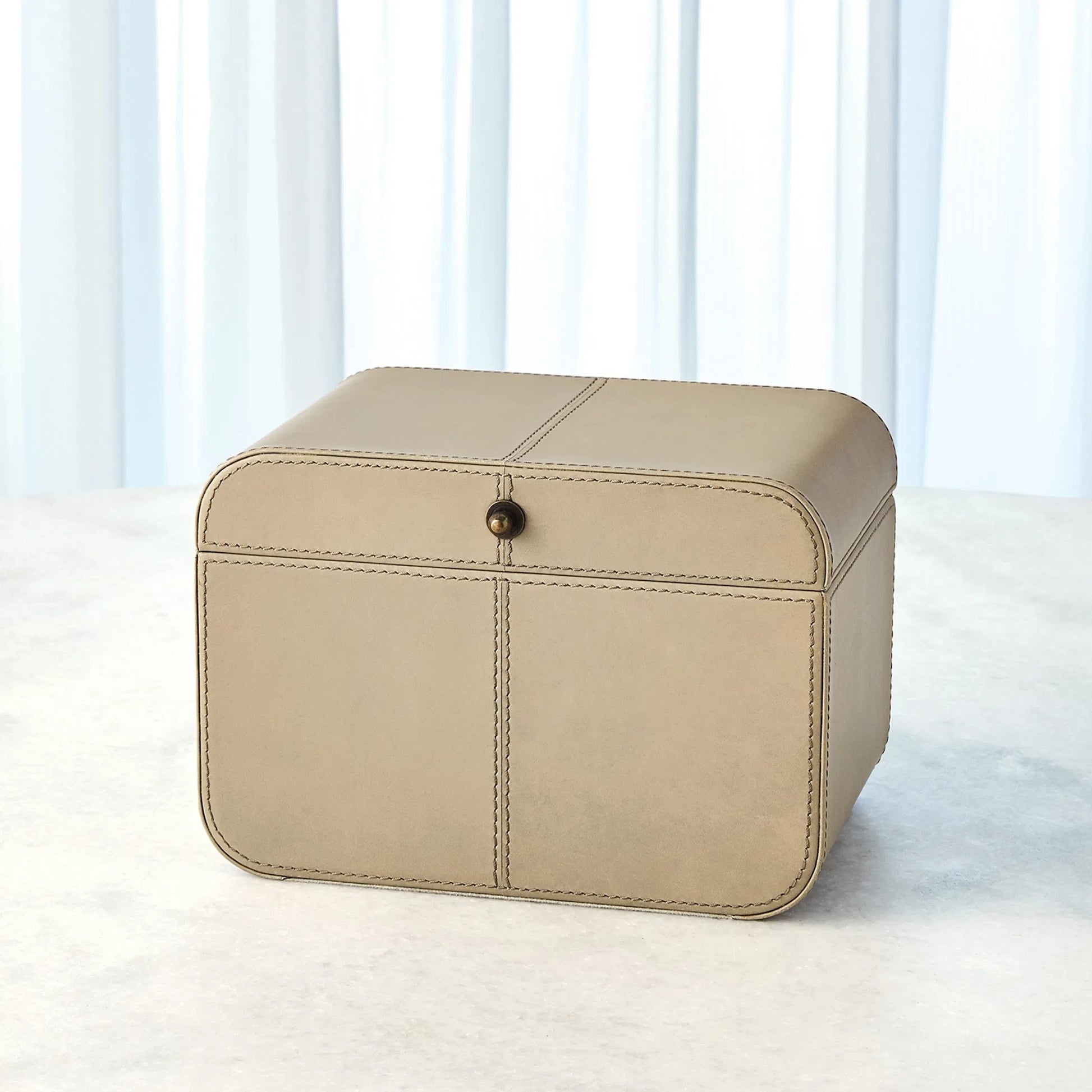 Curved Corner Box by Global Views. Made from mdf, leather, polysuede lining in a eclectic & global style.