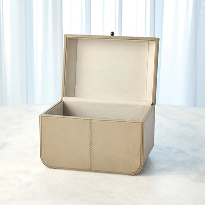 Curved Corner Box by Global Views. Made from mdf, leather, polysuede lining in a eclectic & global style.
