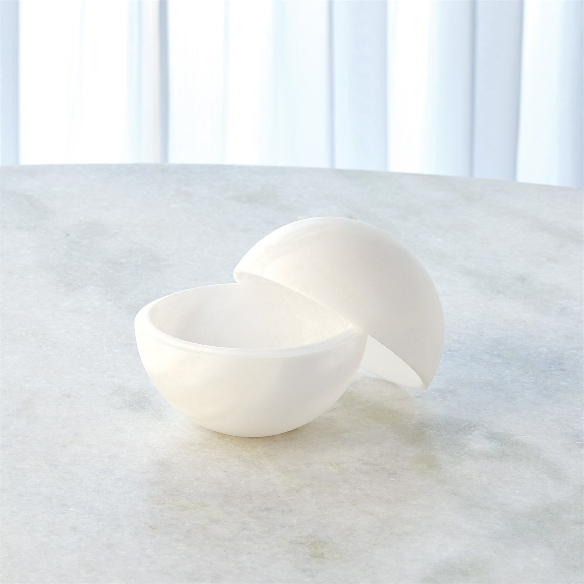 Alabaster Sphere Box by Global Views in white. Made from alabaster in a eclectic & global style.