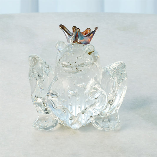 Frog Prince by Global Views in clear with bubbles. Made from artglass in a modern style.
