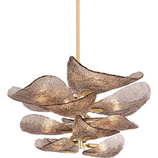 Cardiff Chandelier by Corbett in vintage gold leaf. Made from iron in a unique style.