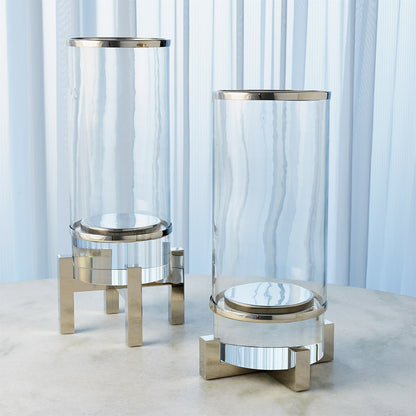 Cylinder Hurricane by Global Views in nickel. Made from brass, nickel, glass in a transitional style.