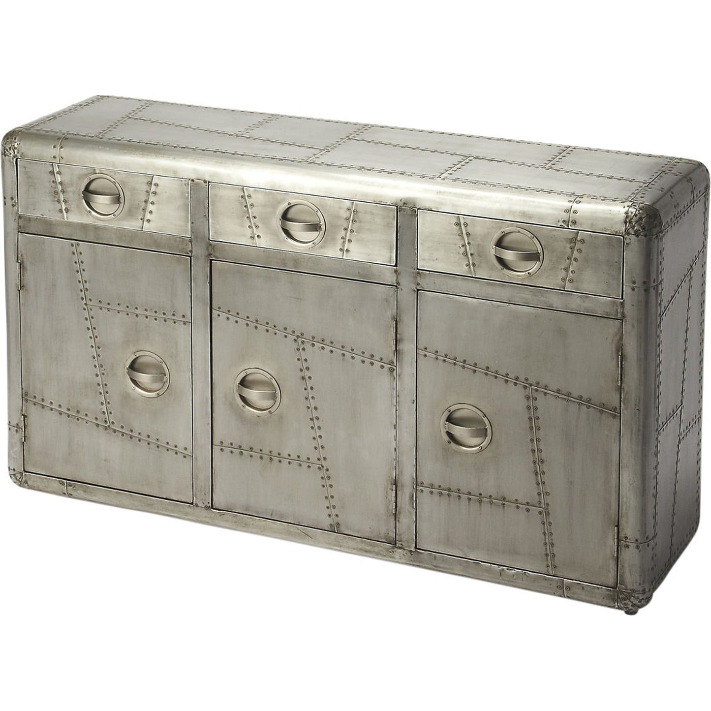 001 O-BUTLER-5152330 | Additional Silo | Yeager Aviator Console Cabinet by Butler Specialty Company in gray and industrial chic. Made from mango wood solids, mdf, aluminum in a modern style.