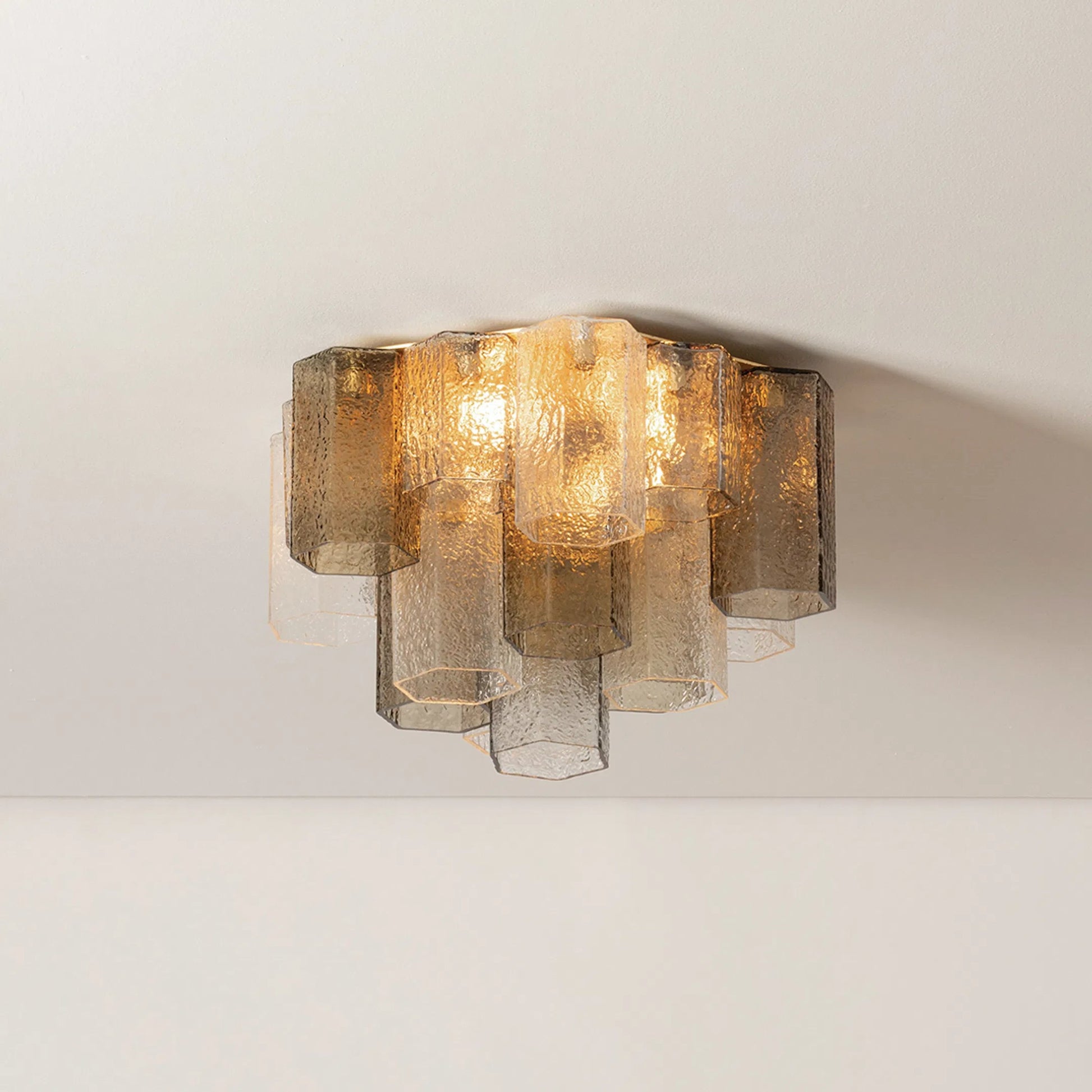 Helsinki Semi Flush by Corbett in vintage gold leaf. Made from iron in a traditional style.