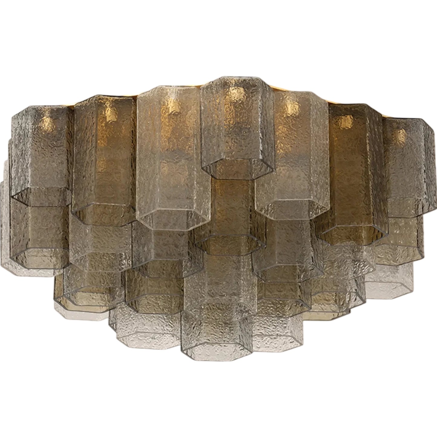 002 SI-2374190 | Primary Silo | Helsinki Semi Flush by Corbett in vintage gold leaf. Made from iron in a traditional style.