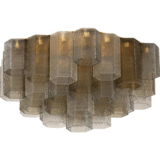 Helsinki Semi Flush by Corbett in vintage gold leaf. Made from iron in a unique style.