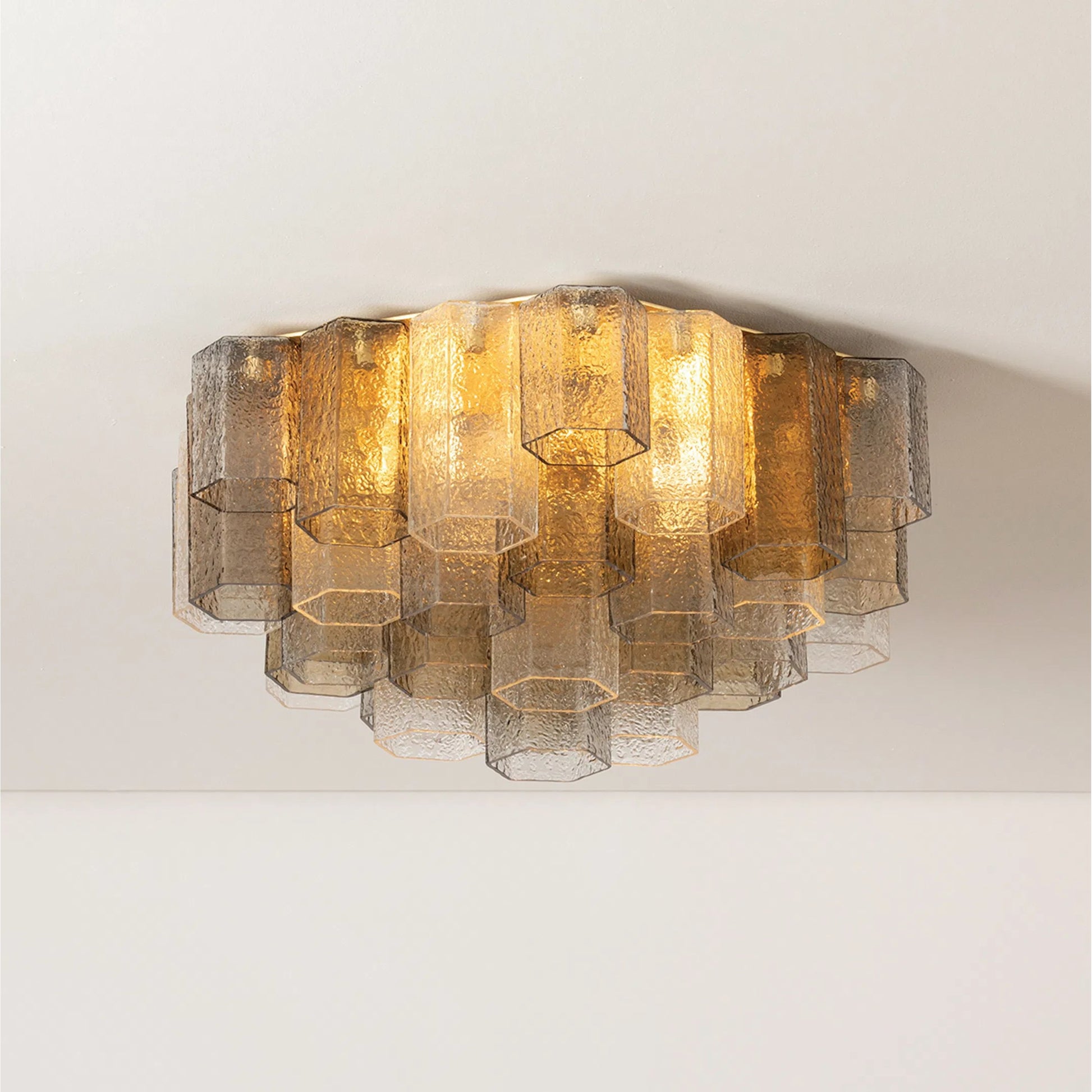 Helsinki Semi Flush by Corbett in vintage gold leaf. Made from iron in a traditional style.