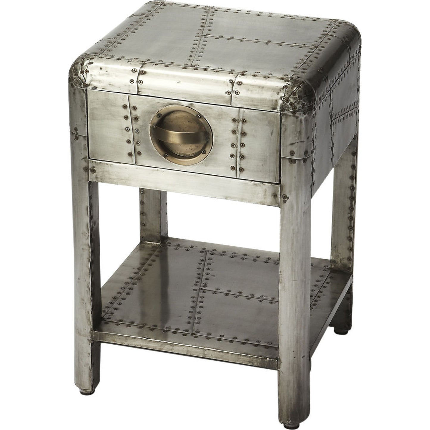 001 O-BUTLER-5162330 | Primary Silo | Yeager Aviator Side Table by Butler Specialty Company in gray and industrial chic. Made from mango wood solids, mdf, aluminum in a modern style.