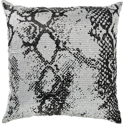 Shimmer Snake Skin Pillow by Global Views in silver and silver. Made from polyester with cotton lining with plastic decor in a modern style.