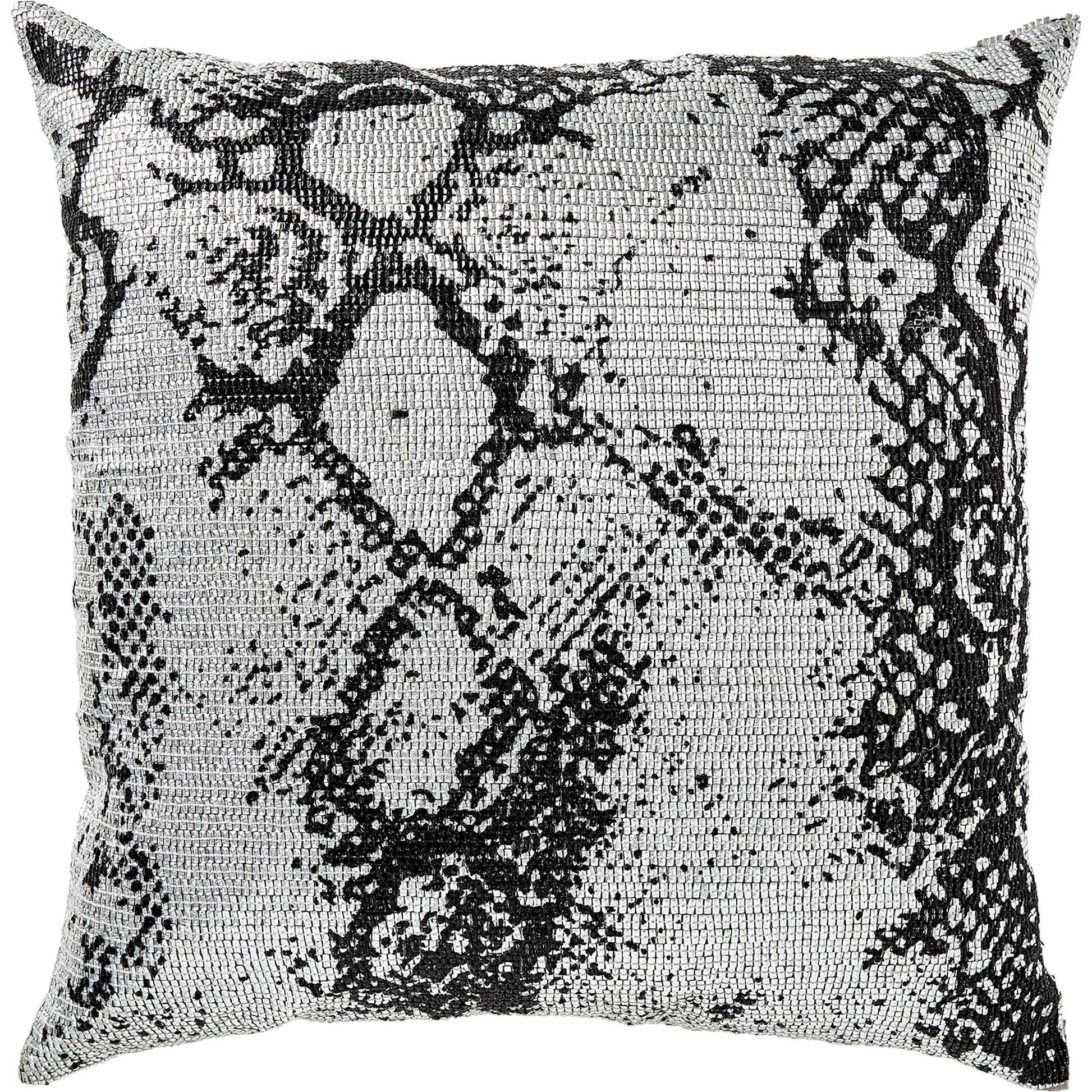 Shimmer Snake Skin Pillow by Global Views in silver and silver. Made from polyester with cotton lining with plastic decor in a modern style.