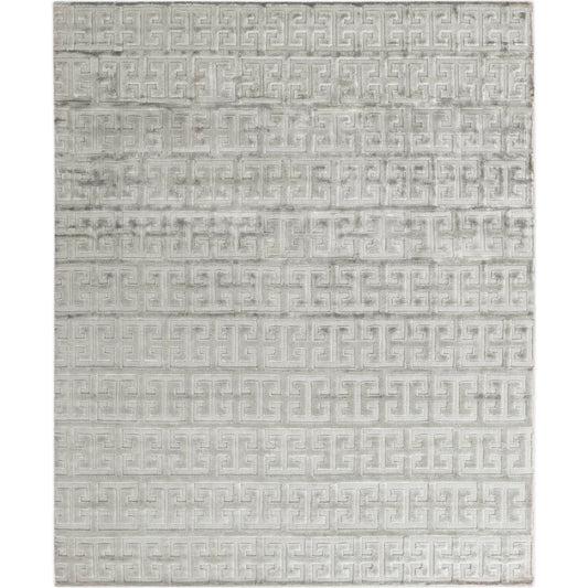 Smooch Geo Rug by Exquisite Rugs in silver. Made from bamboo silk in a unique style.