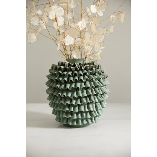 En Pointe Vase by Accent Decor in green. Made from ceramic in a unique style.