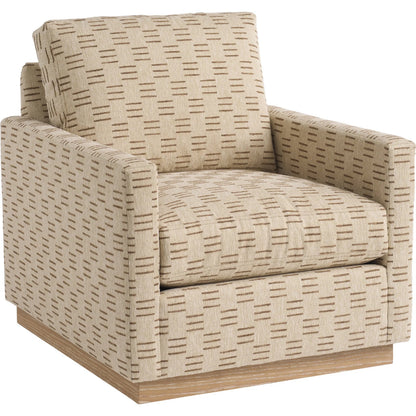 Meadow View Swivel Chair by Barclay Butera in tan. Made from mahogany, fabric in a transitional style.