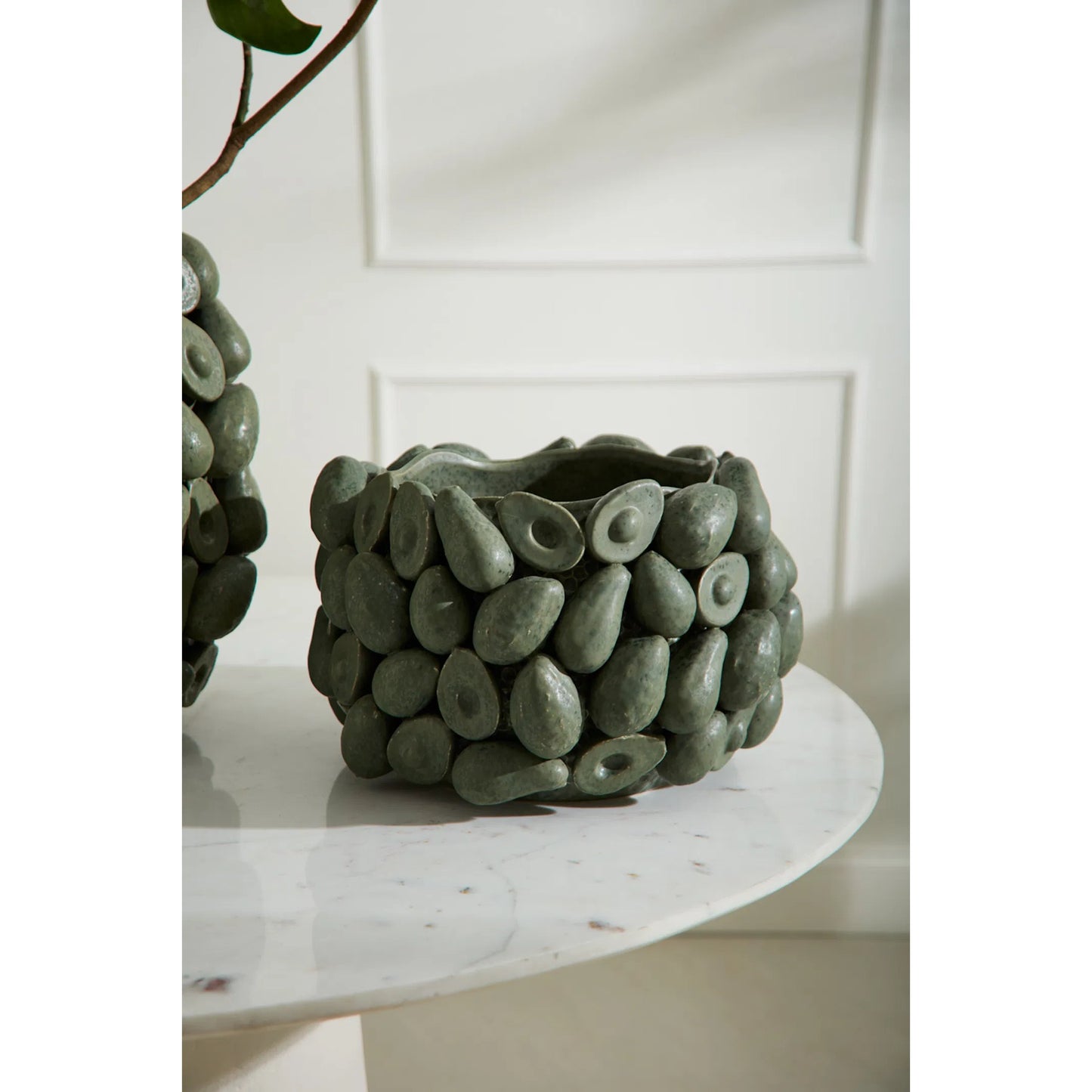 002 SI-2539804 | Lifestyle | Layered Avocado Pot by Accent Decor in green. Made from ceramic in a unique style.