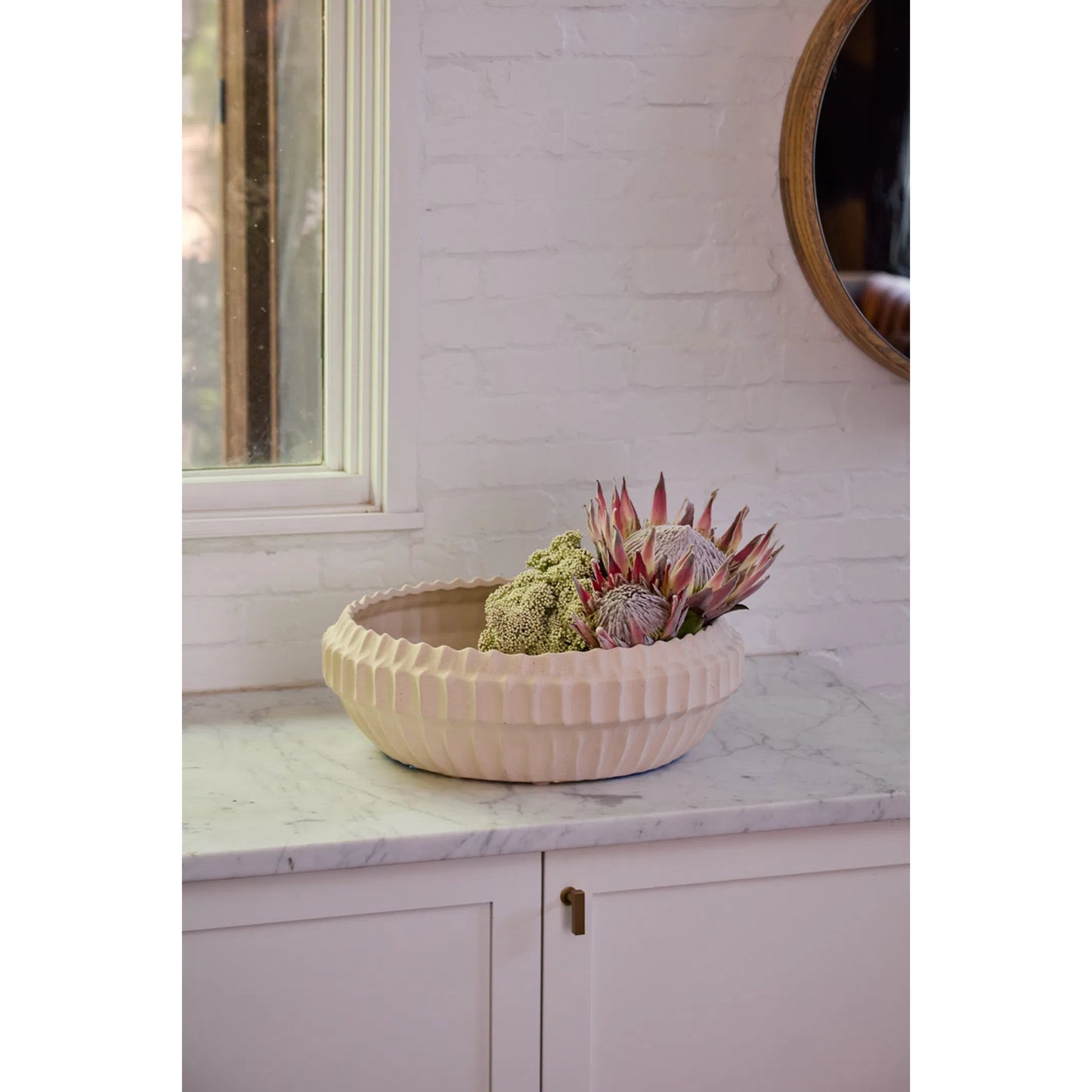 002 SI-2255843 | Lifestyle | Seraphina Bowl by Accent Decor in tan. Made from ceramic in a modern style.