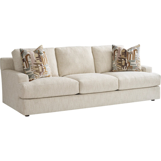 Millington Sofa by Barclay Butera in white, ivory. Made from mahogany, fabric in a unique style.