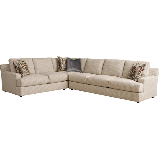 Millington Sectional Sofa by Barclay Butera in beige, tan. Made from mahogany, fabric in a unique style.