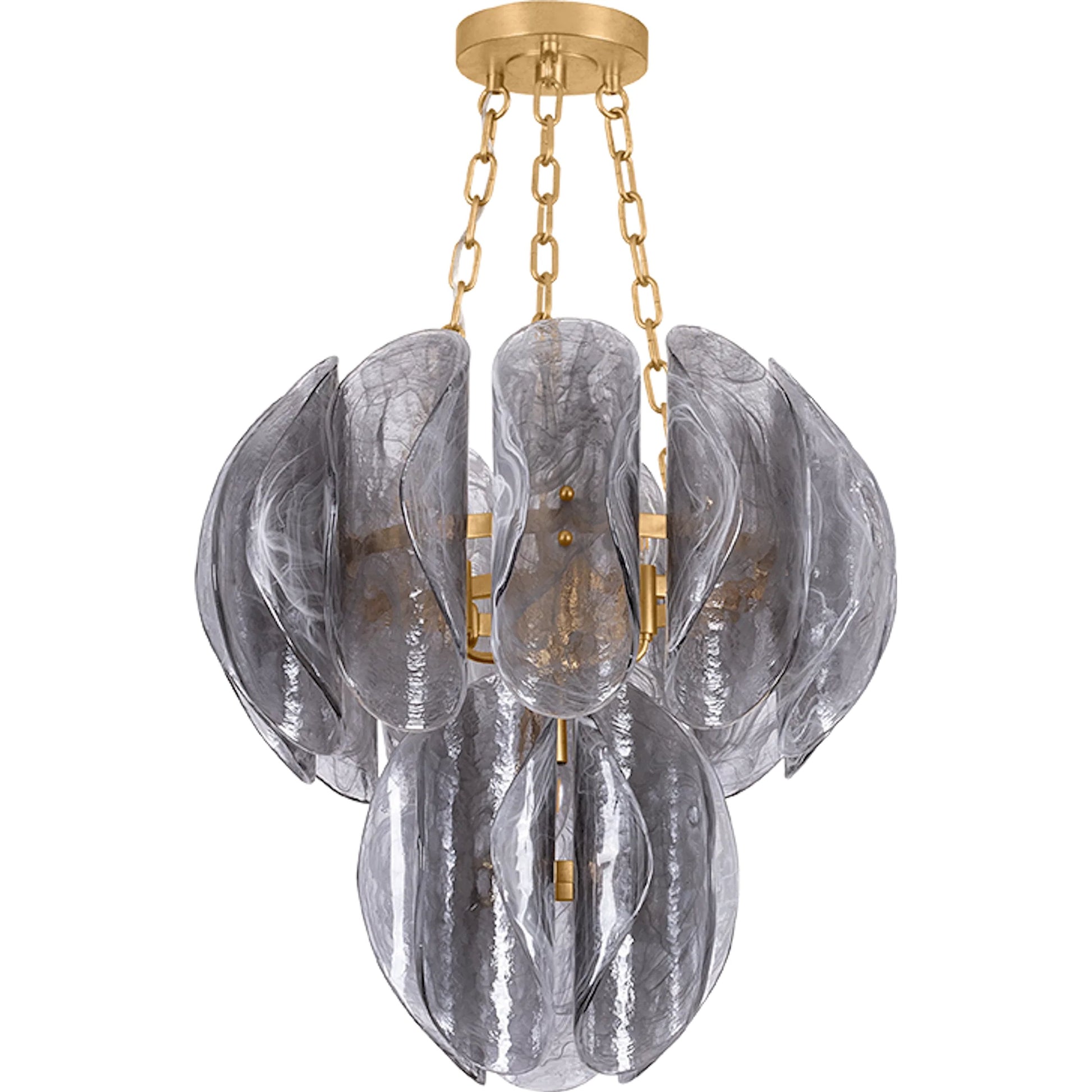 Anatase 5-Light Chandelier by Corbett in vintage gold leaf. Made from iron in a modern style.