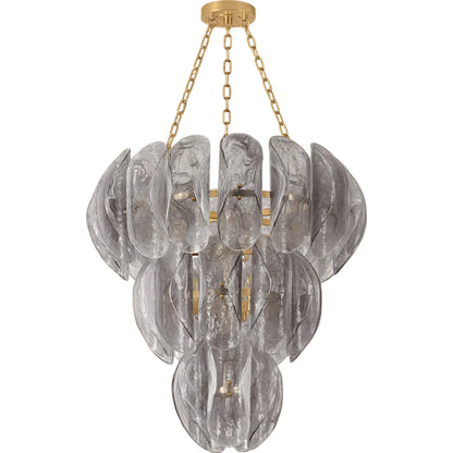 Anatase 10-Light Chandelier by Corbett in vintage gold leaf. Made from iron in a modern style.