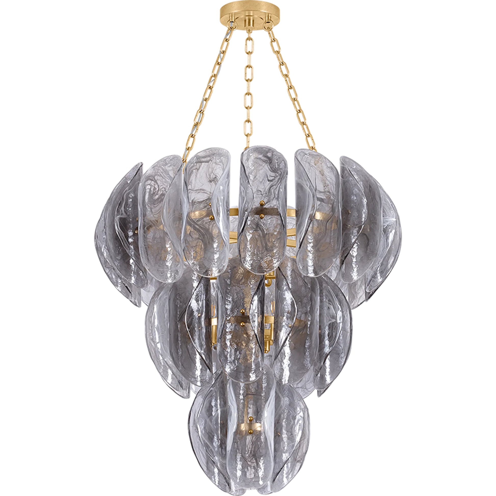 Anatase 10-Light Chandelier by Corbett in vintage gold leaf. Made from iron in a modern style.
