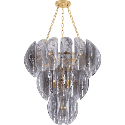 Anatase 10-Light Chandelier by Corbett in vintage gold leaf. Made from iron in a modern style.