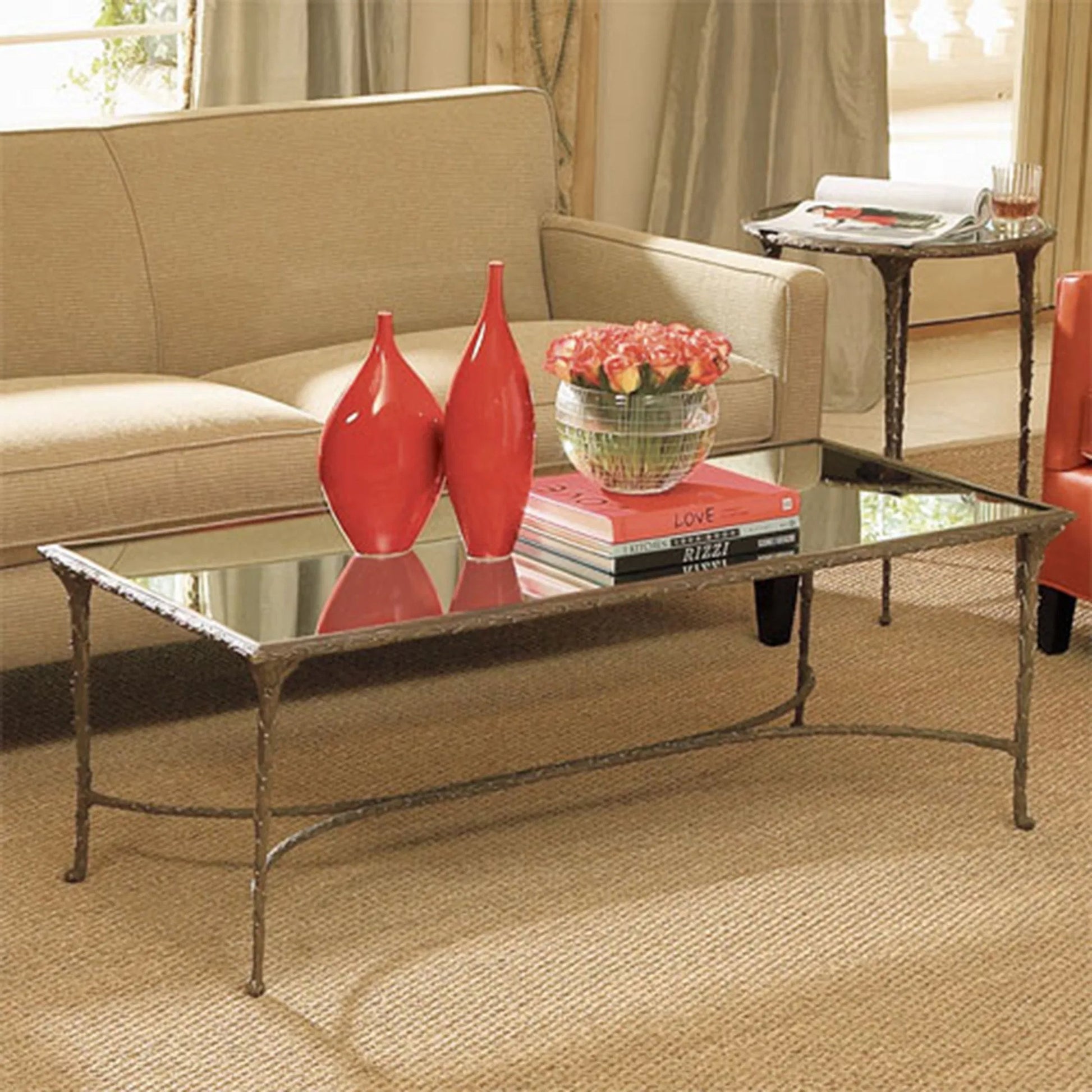 Organic Cocktail Table by Global Views in burnished brass. Made from cast brass, mirror in a transitional style.