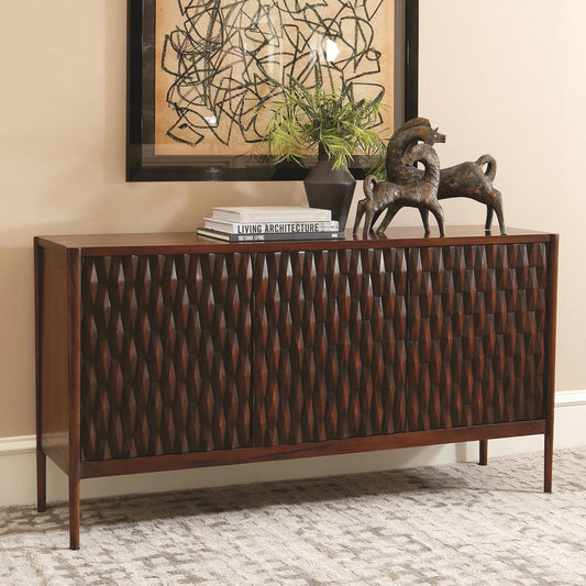 Kerf Cabinet by Global Views in walnut. Made from mango in a modern style.