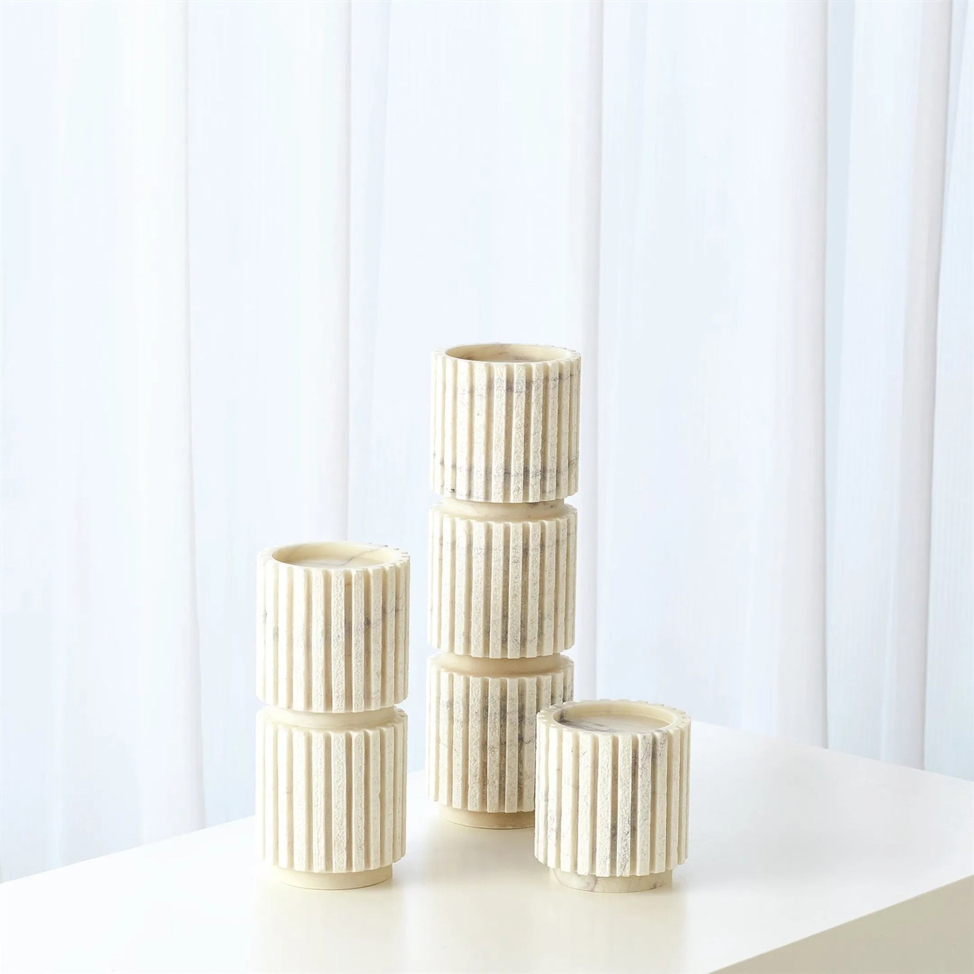Channel Pillar Holder by Global Views in white marble. Made from banswara marble in a eclectic & global style.
