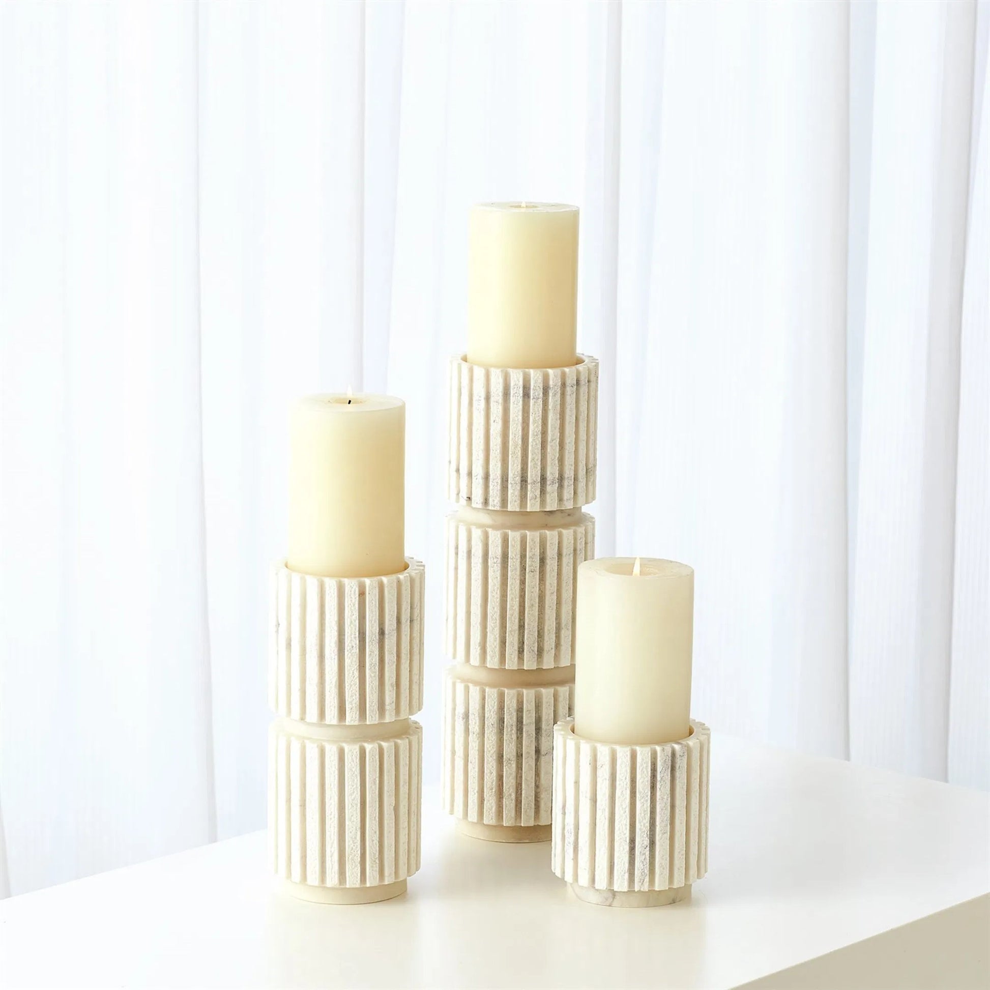 Channel Pillar Holder by Global Views in white marble. Made from banswara marble in a eclectic & global style.