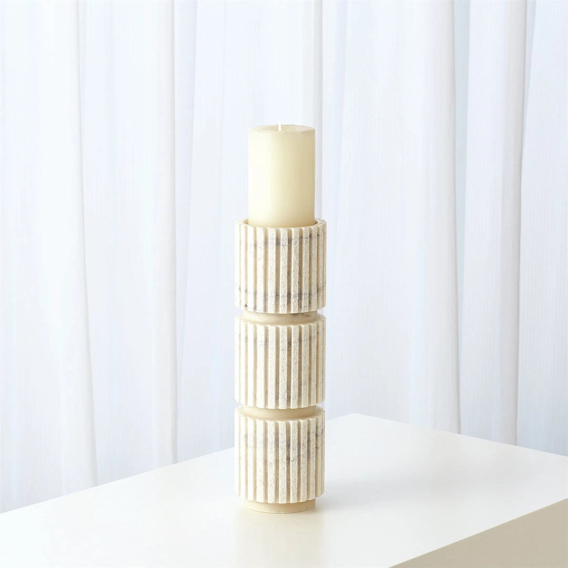 Channel Pillar Holder by Global Views in white marble. Made from banswara marble in a eclectic & global style.