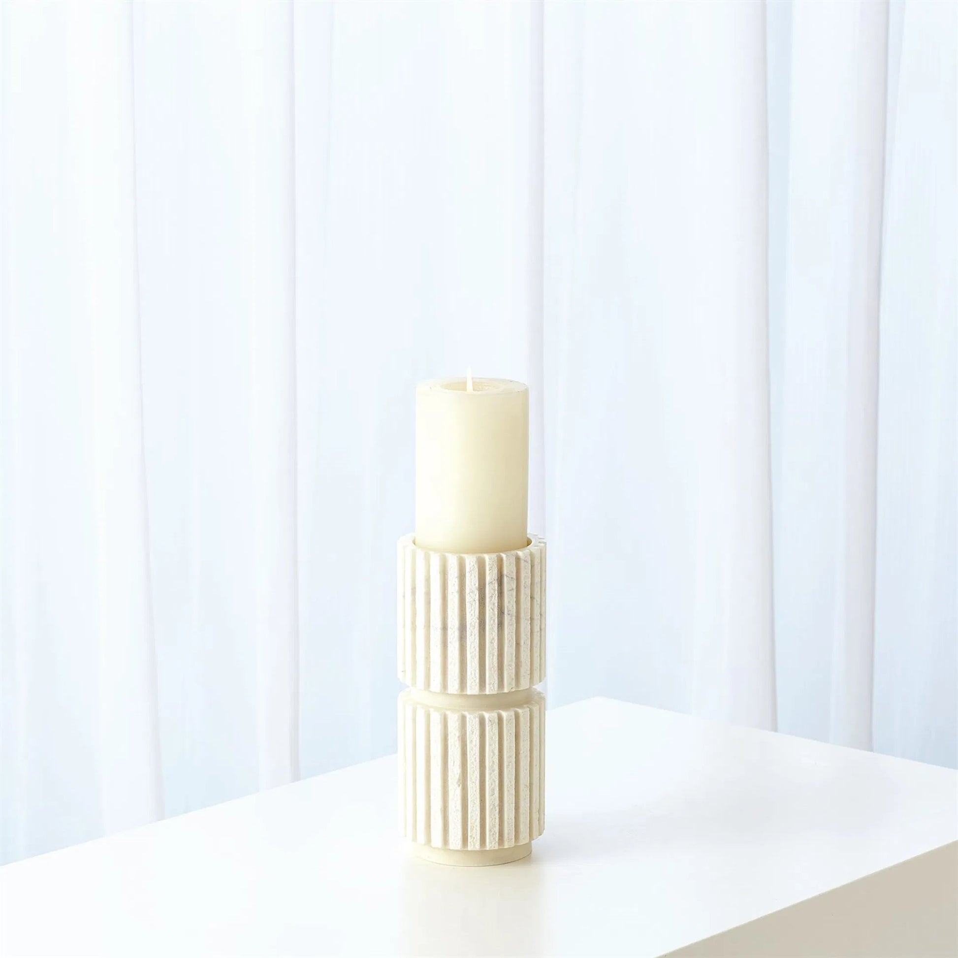 Channel Pillar Holder by Global Views in white marble. Made from banswara marble in a eclectic & global style.