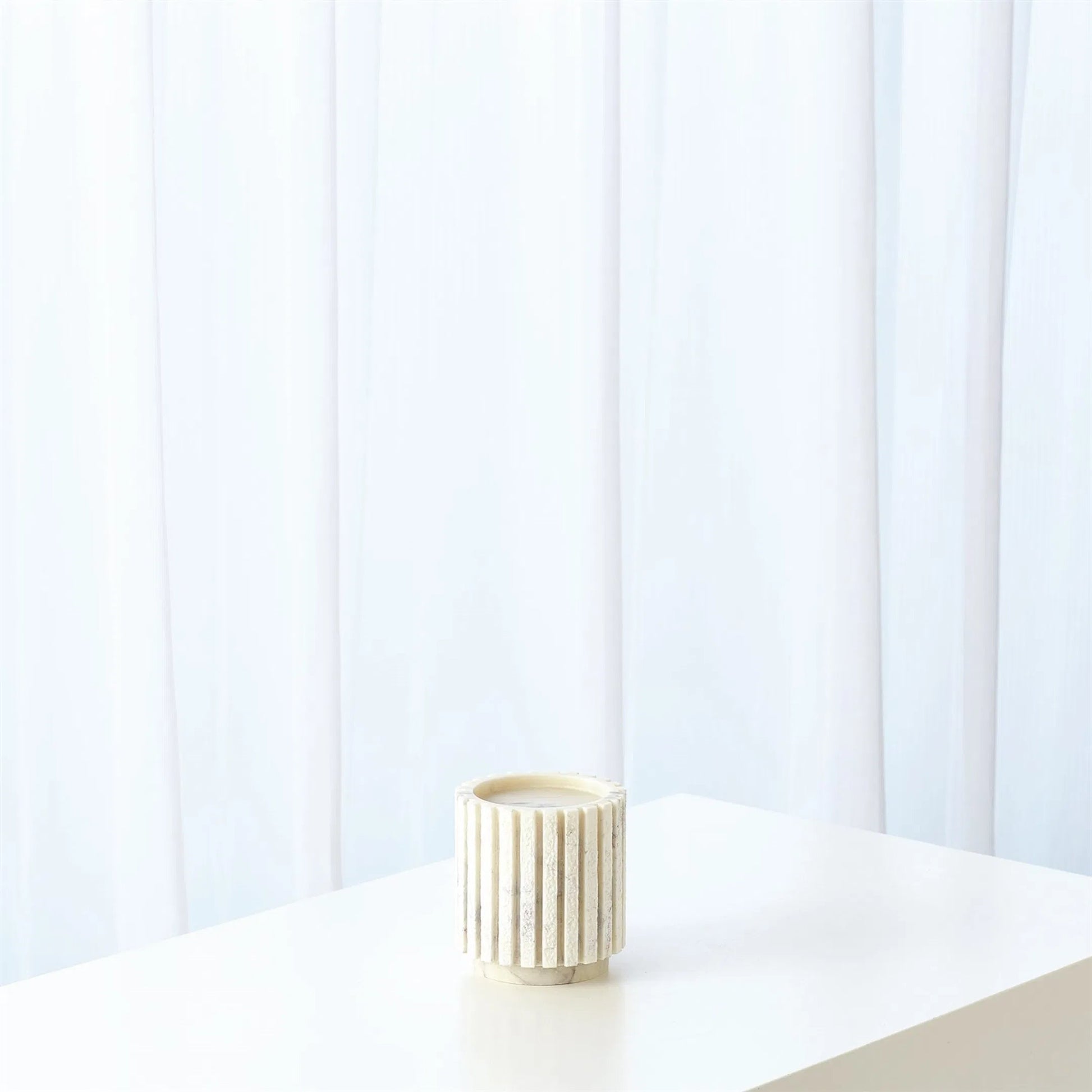 Channel Pillar Holder by Global Views in white marble. Made from banswara marble in a eclectic & global style.